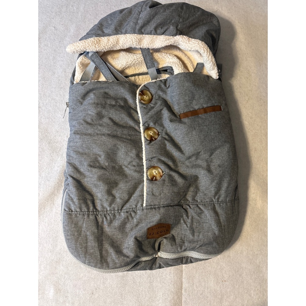 JJ Cole Bundleme Infant Car Seat Stroller Cover Gray Good Shearling Lined Button